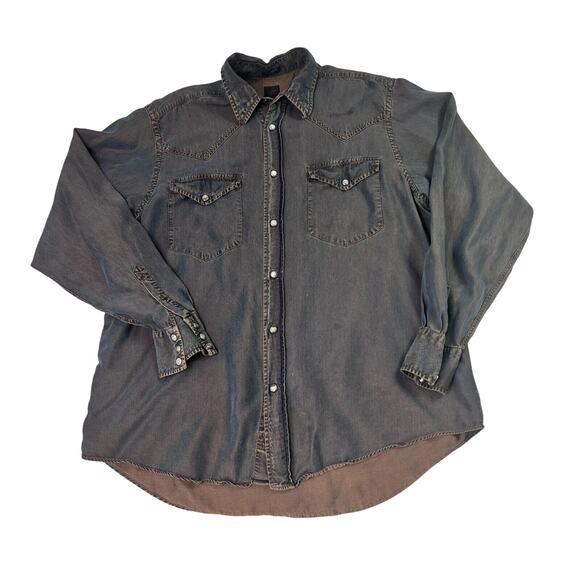 Acorn Other - Acorn by Bob Goldfeder Mens M Blue Tencel Pearl Snap Shirt Made In Italy